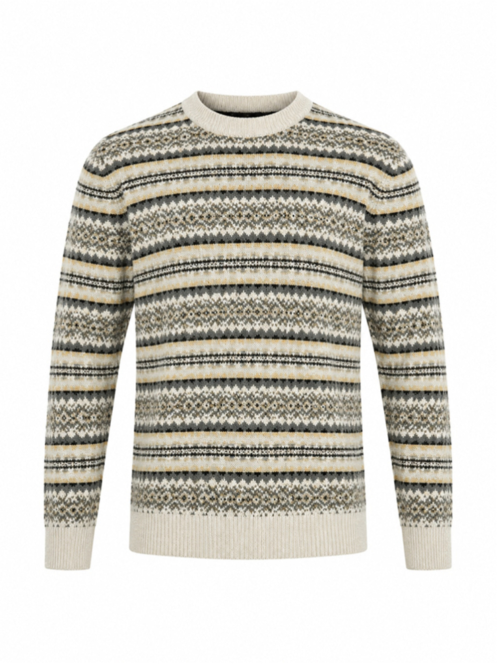 Farah Men’s M Fair Isle Nordic Sweater Gray Cream Black Acrylic Pullover